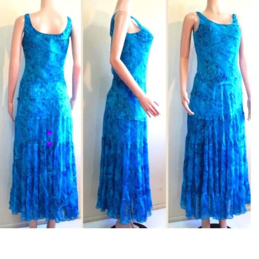 BNWoT JONES WEAR dreamy boho fit flare vivid turquoise paisley tiered maxi (12)